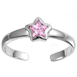 Silver Toe Ring Star Simulated Cubic Zirconia 925 Sterling Silver (2mm)