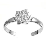 Leaf Silver Toe Ring Simulated Cubic Zirconia Adjustable 925 Sterling Silver (7mm)