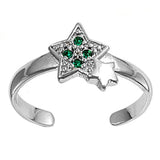 Silver Toe Ring Star Simulated Cubic Zirconia Adjustable 925 Sterling Silver (8mm)