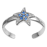 Silver Toe Ring Star Simulated Cubic Zirconia Adjustable Band 925 Sterling Silver (8mm)