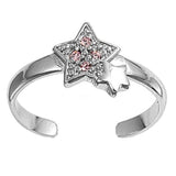 Silver Toe Ring Star Simulated Cubic Zirconia Adjustable 925 Sterling Silver (8mm)
