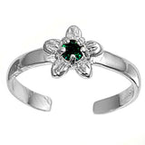 Flower Toe Ring Simulated Cubic Zirconia Adjustable 925 Sterling Silver (7mm)