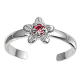 Flower Toe Ring Simulated Cubic Zirconia Adjustable 925 Sterling Silver (7mm)