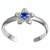 Flower Toe Ring Simulated Cubic Zirconia Adjustable 925 Sterling Silver (7mm)