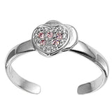 Heart Silver Toe Ring Simulated Cubic Zirconia Adjustable 925 Sterling Silver (7mm)