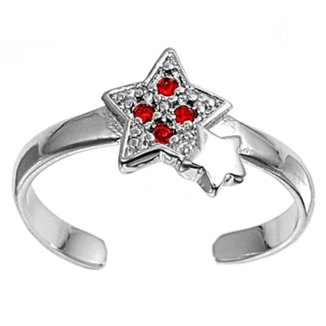 Silver Toe Ring Star Simulated Cubic Zirconia Adjustable 925 Sterling Silver (8mm)