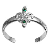 Fleur De Lise Silver Toe Ring Simulated CZ Adjustable 925 Sterling Silver (9mm)
