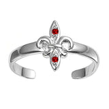 Fleur De Lise Silver Toe Ring Simulated CZ Adjustable 925 Sterling Silver (9mm)