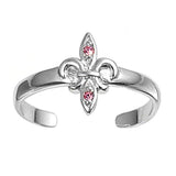 Fleur De Lise Silver Toe Ring Simulated CZ Adjustable 925 Sterling Silver (9mm)