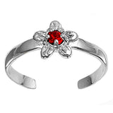 Flower Toe Ring Simulated Cubic Zirconia Adjustable 925 Sterling Silver (7mm)