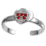 Heart Silver Toe Ring Simulated Cubic Zirconia Adjustable 925 Sterling Silver (7mm)
