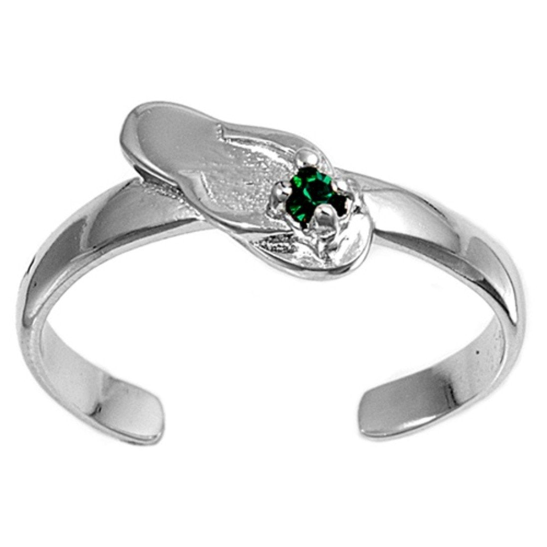 Slipper Toe Ring Simulated Green Emerald CZ Adjustable 925 Sterling Silver (5mm)