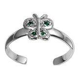 Silver Toe Ring Butterfly Simulated Cubic Zirconia Adjustable 925 Sterling Silver (7mm)