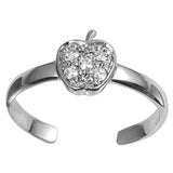 Apple Silver Toe Ring Simulated Cubic Zirconia Adjustable 925 Sterling Silver (7mm)