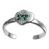 Heart Silver Toe Ring Simulated Cubic Zirconia Adjustable 925 Sterling Silver (7mm)