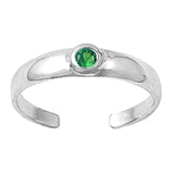 Silver Toe Ring Adjustable Band Simulated Cubic Zirconia 925 Sterling Silver (4mm)