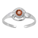 Toe Ring Simualted Garnet CZ Adjustable Band 925 Sterling Silver (7mm)