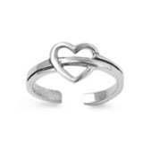 Silver Toe Ring Heart Adjustable Band 925 Sterling Silver (8mm)
