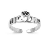 Claddagh Silver Toe Ring Adjustable Band 925 Sterling Silver (6mm)