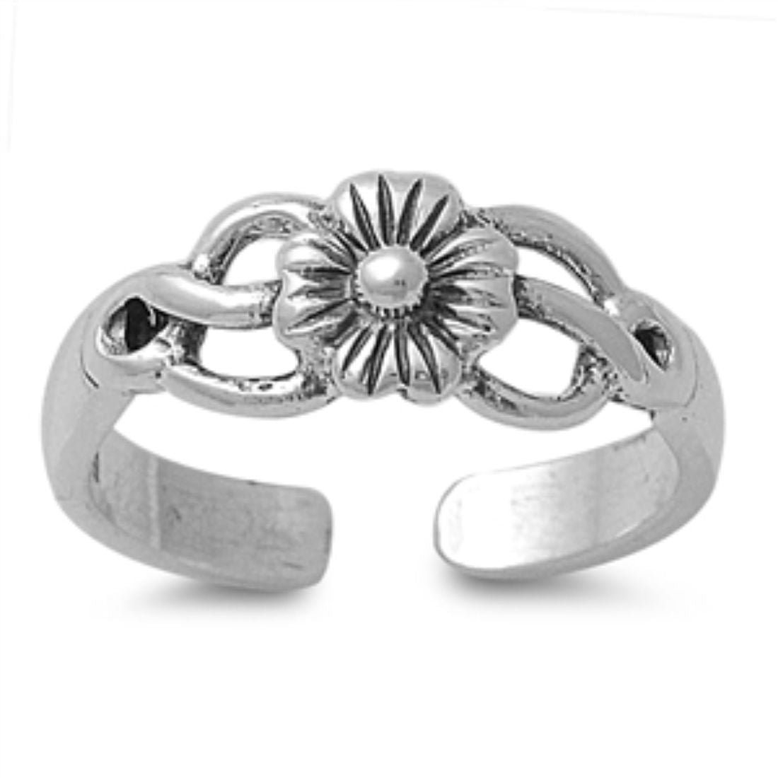 Flower Adjustable Silver Toe Ring Band 925 Sterling Silver (3mm)