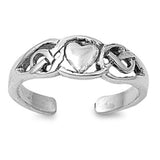 Heart Silver Toe Ring Adjustable Band 925 Sterling Silver (6mm)
