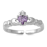 Silver Toe Ring Claddagh Simulated Cubic Zirconia 925 Sterling Silver (7mm)