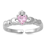 Silver Toe Ring Claddagh Simulated Cubic Zirconia 925 Sterling Silver (7mm)