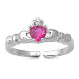 Silver Toe Ring Claddagh Simulated Cubic Zirconia 925 Sterling Silver (7mm)