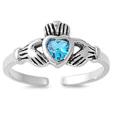 Claddagh Adjustable Silver Toe Ring Band Simulated Cubic Zirconia 925 Sterling Silver (7mm)