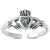 Claddagh Adjustable Silver Toe Ring Band Simulated Cubic Zirconia 925 Sterling Silver (7mm)