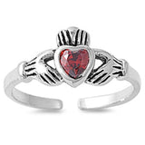 Claddagh Adjustable Silver Toe Ring Band Simulated Cubic Zirconia 925 Sterling Silver (7mm)