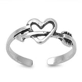 Heart With Arrow Silver Toe Ring Adjustable 925 Sterling Silver (6mm)