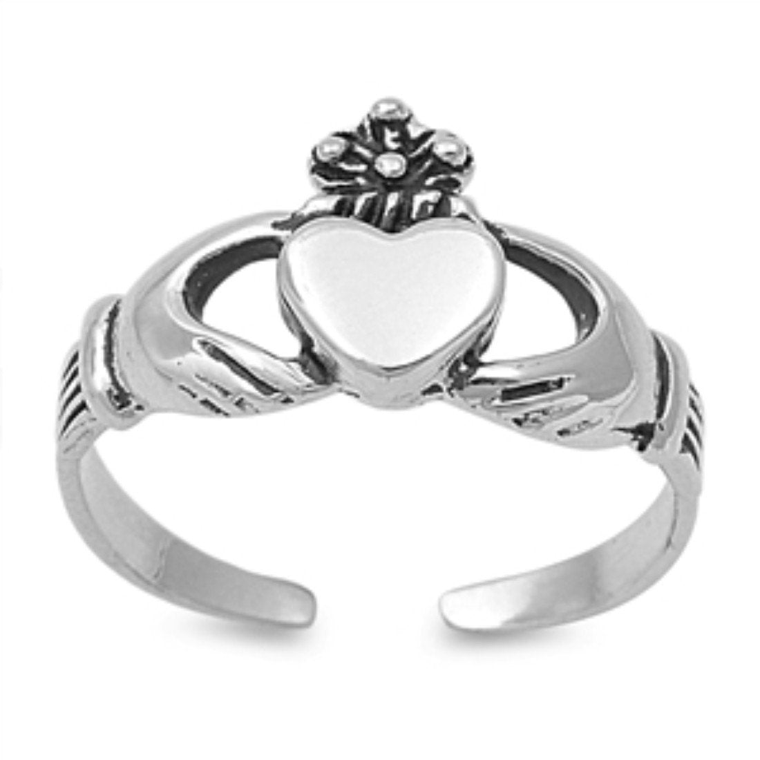 Claddagh Silver Toe Ring Adjustable Band 925 Sterling Silver (8mm)