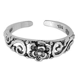 Flower Silver Toe Ring Adjustable Band 925 Sterling Silver (5mm)