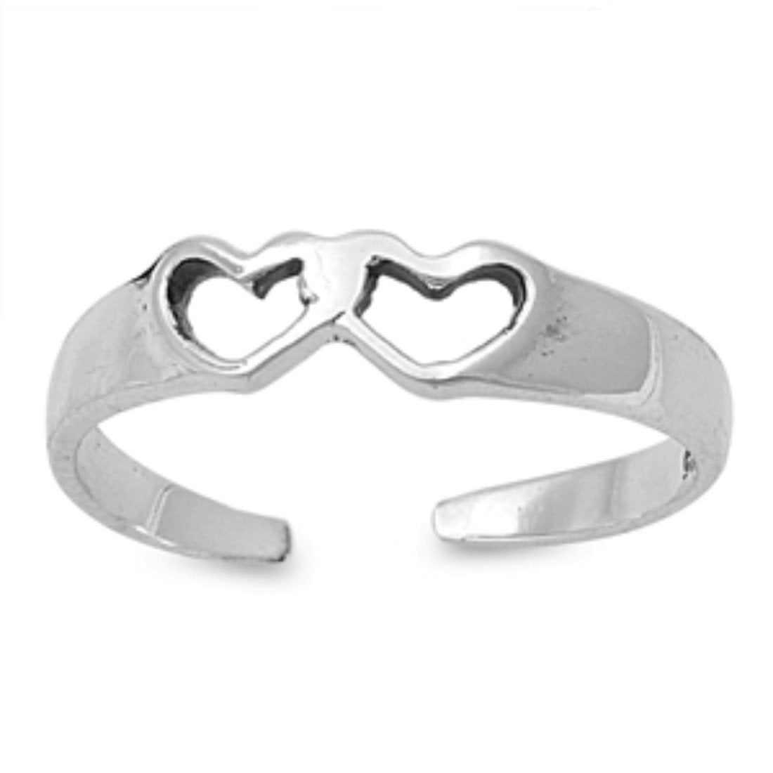 Hearts Silver Toe Ring Band Adjustable 925 Sterling Silver (4mm)