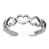 Multiple Hearts Toe Ring Band Adjustable 925 Sterling Silver (4mm)
