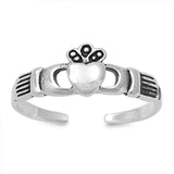 Claddagh Silver Toe Ring Band Adjustable 925 Sterling Silver (6mm)