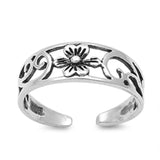 Beautiful Flower Toe Ring Adjustable Band For Women 925 Sterling Silver (5mm)