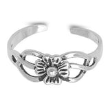 Flower Toe Ring Adjustable Band For Women 925 Sterling Silver (5mm)