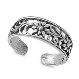 Flower Adjustable Silver Toe Ring Band For Women 925 Sterling Silver (6mm)