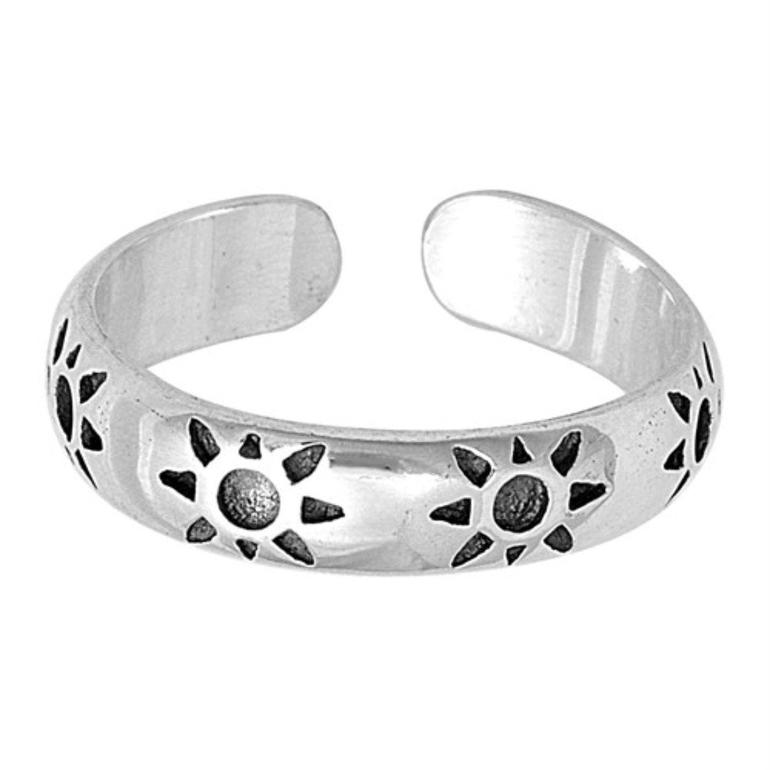Sun Toe Ring Adjustable Fashion Jewelry 925 Sterling Silver (3mm)