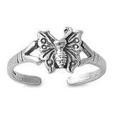 Butterfly Silver Toe Ring Adjustable Band 925 Sterling Silver (8mm)