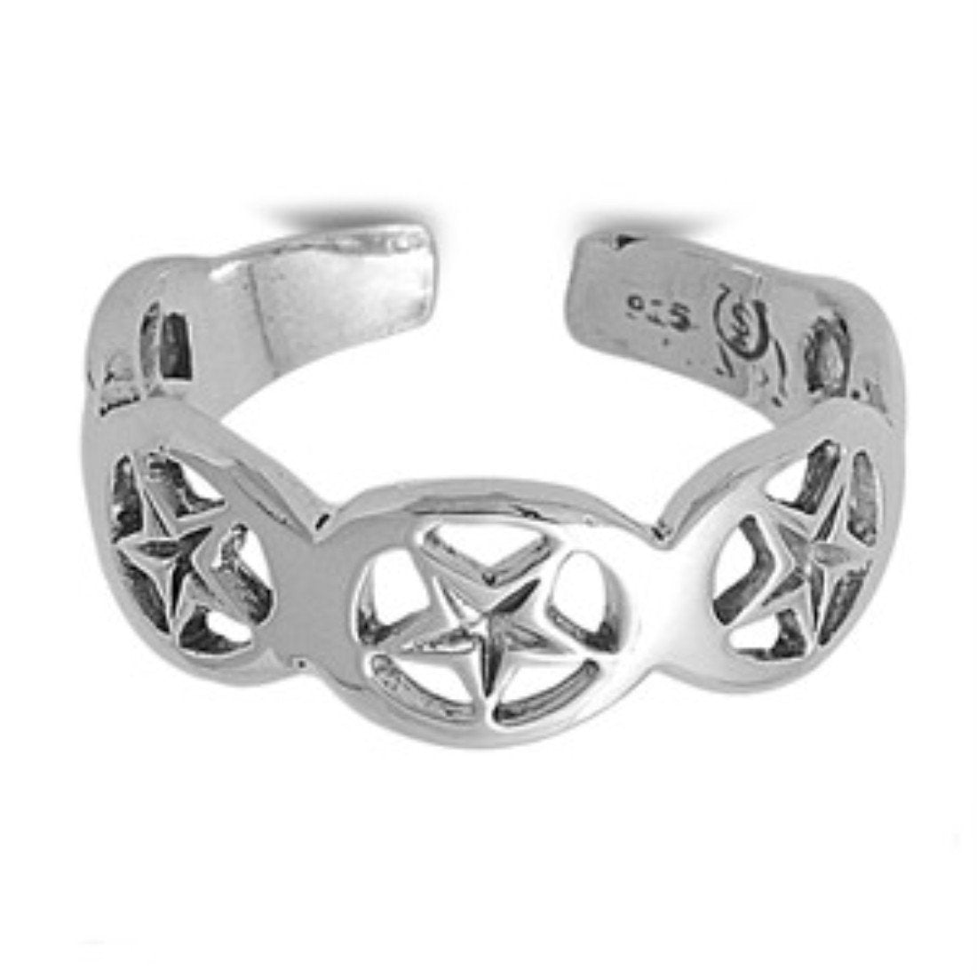 Star Silver Toe Ring Adjustable Band 925 Sterling Silver (5mm)