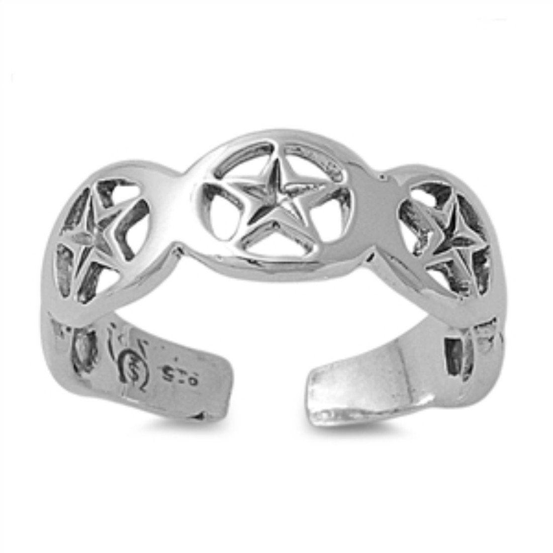 Star Silver Toe Ring Adjustable Band 925 Sterling Silver (5mm)