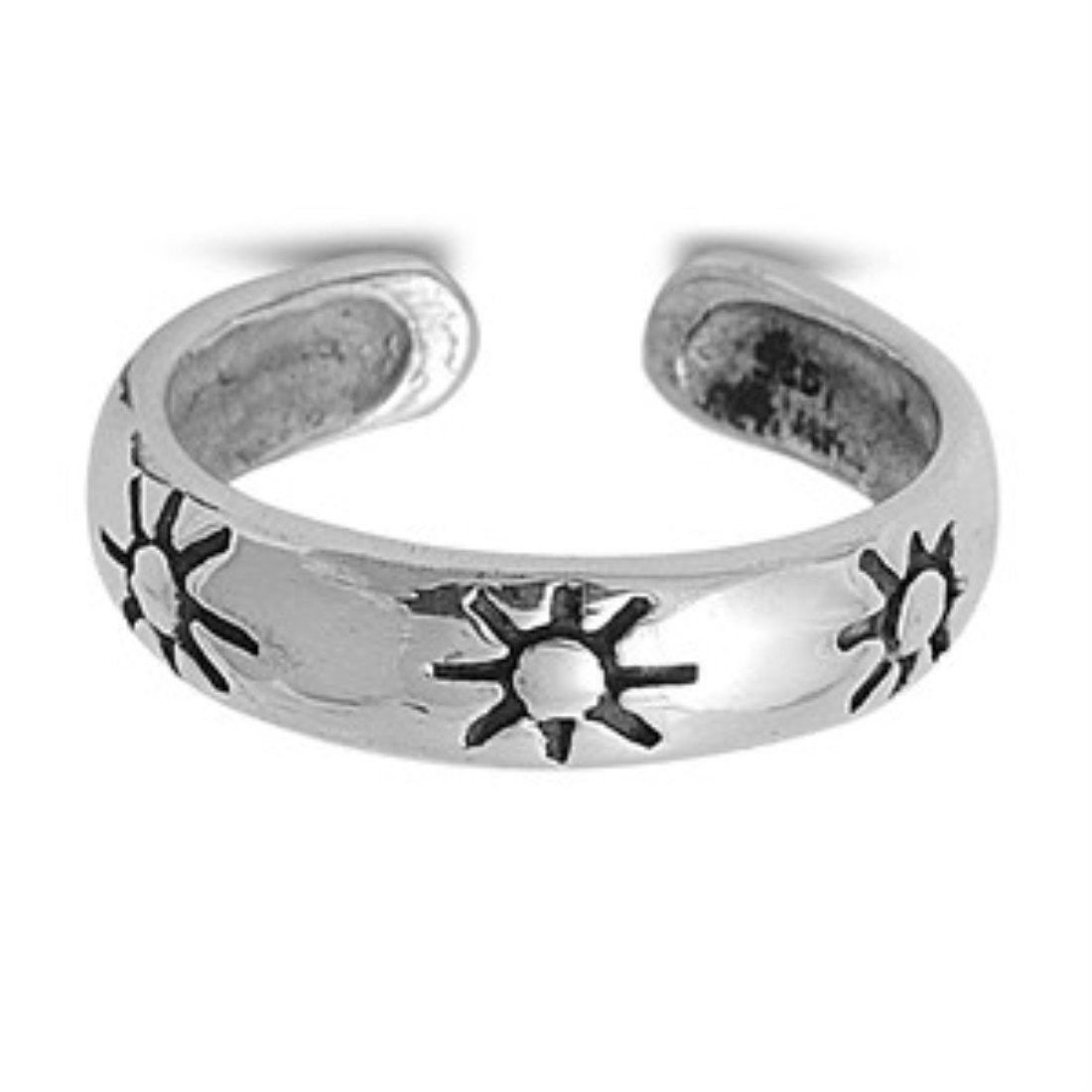 Sun Toe Ring Adjustable Band 925 Sterling Silver (4mm)