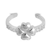 Four Leaf Clover Toe Ring Simulated Cubic Zirconia 925 Sterling Silver (7mm)