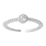 Silver Toe Ring Simulated Cubic Zirconia Adjustable Band 925 Sterling Silver (4mm)