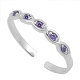 Silver Toe Ring Simulated Cubic Zirconia Adjustable Band 925 Sterling Silver (2mm)