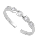 Silver Toe Ring Simulated Cubic Zirconia Adjustable Band 925 Sterling Silver (2mm)