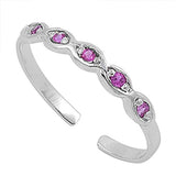 Silver Toe Ring Simulated Cubic Zirconia Adjustable Band 925 Sterling Silver (2mm)